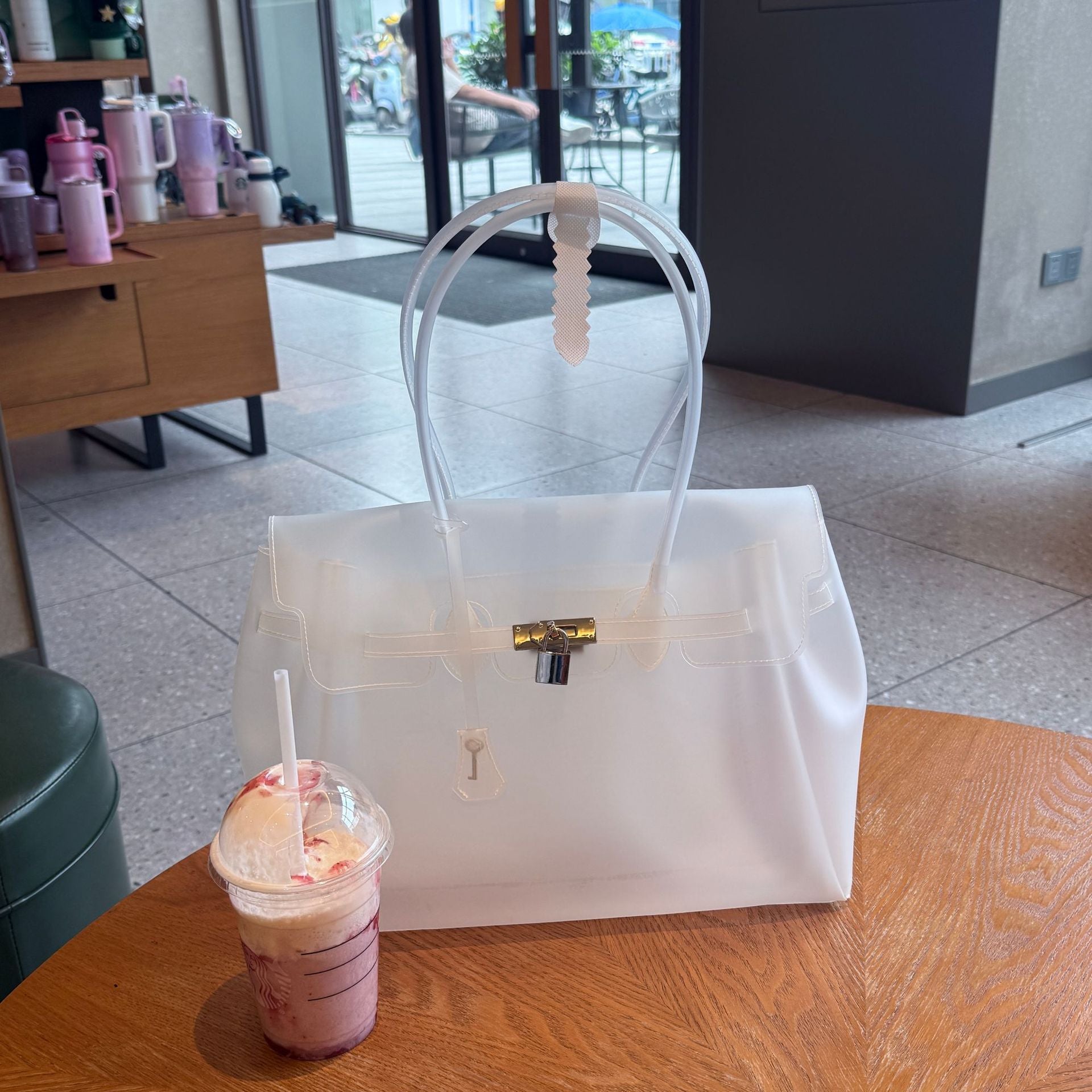 Jelly Firkin 35cm – Glacier White Semi-Transparent Tote TPU